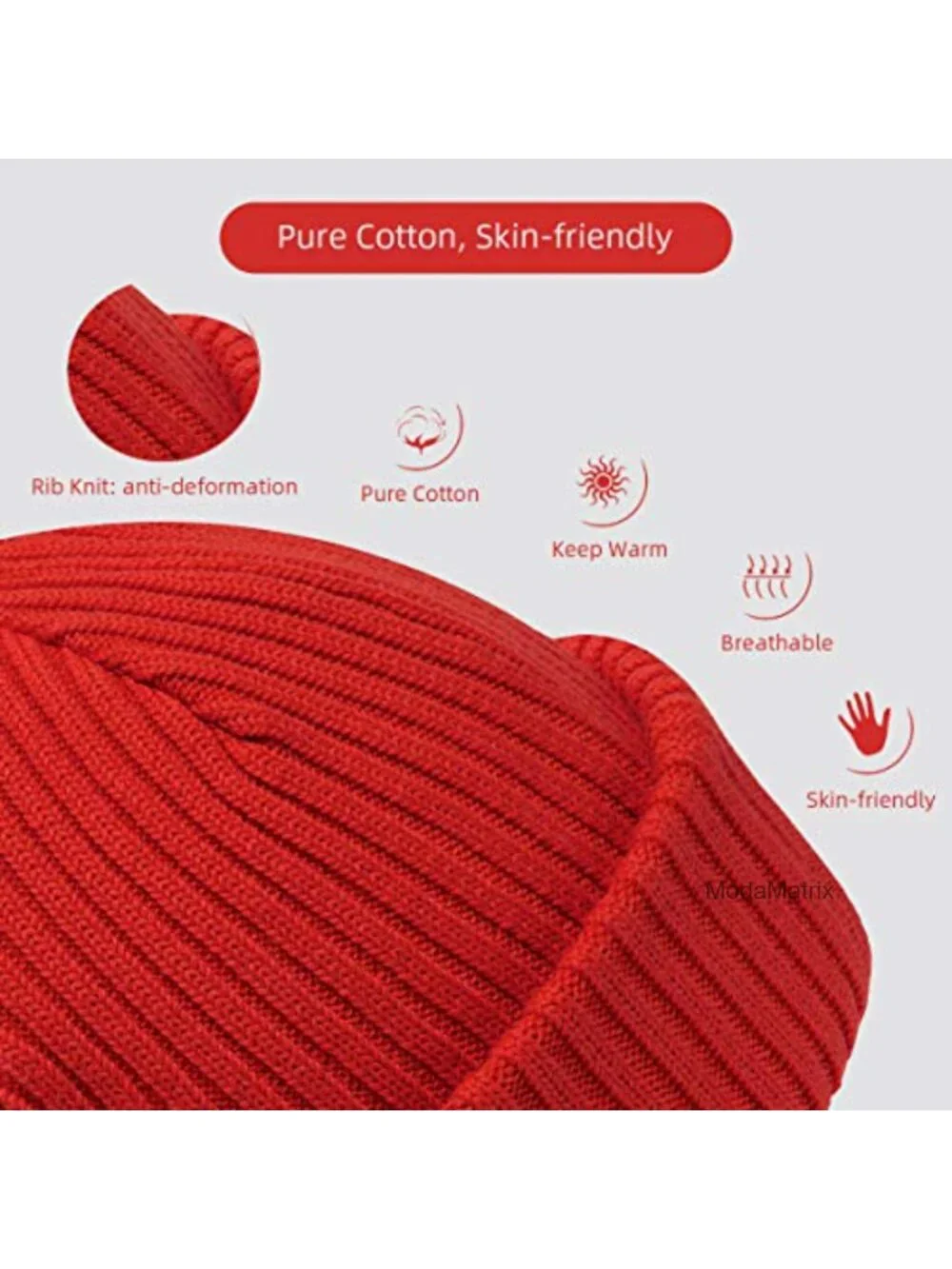 Rib Knit Fisherman Cuff Beanie 2-in-1 Stretchable Cotton Spandex